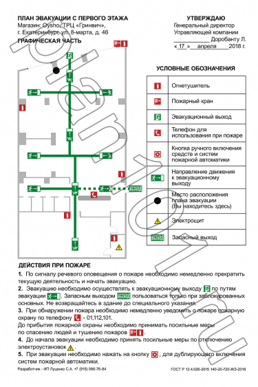 План эвакуации при пожаре магазина «Oysho» в ТРЦ «Гринвич» г. Екатеринбург 400x600